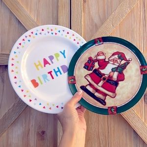 ⭐️3/$15 Two Cute Kids Plates Happy Birthday and Santa